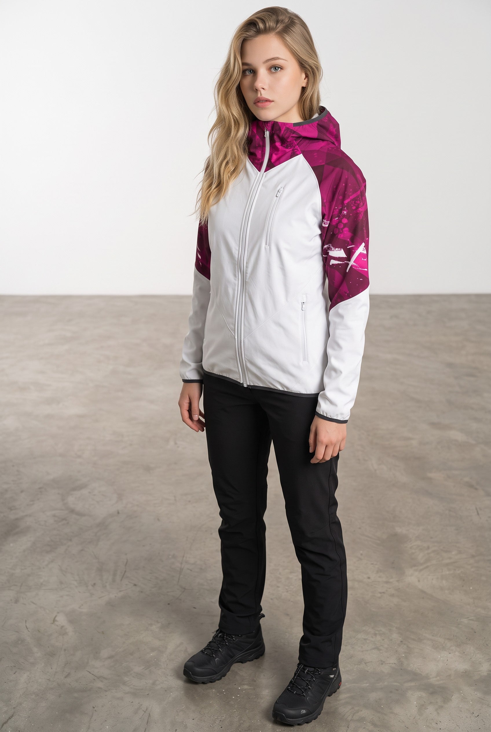 Intrudair® Female Softshell Jacket Pink Shards [Hood]