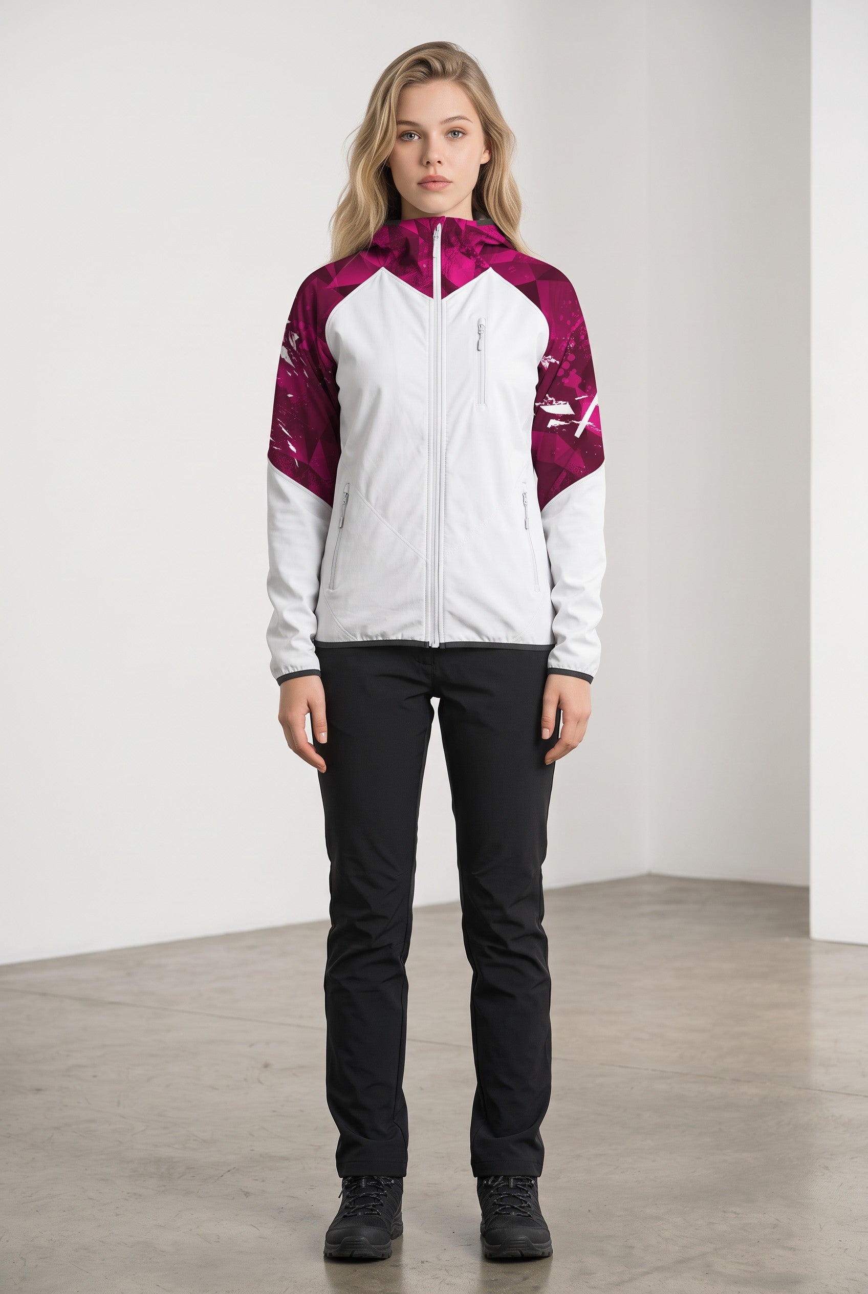 Intrudair® Female Softshell Jacket Pink Shards [Hood]