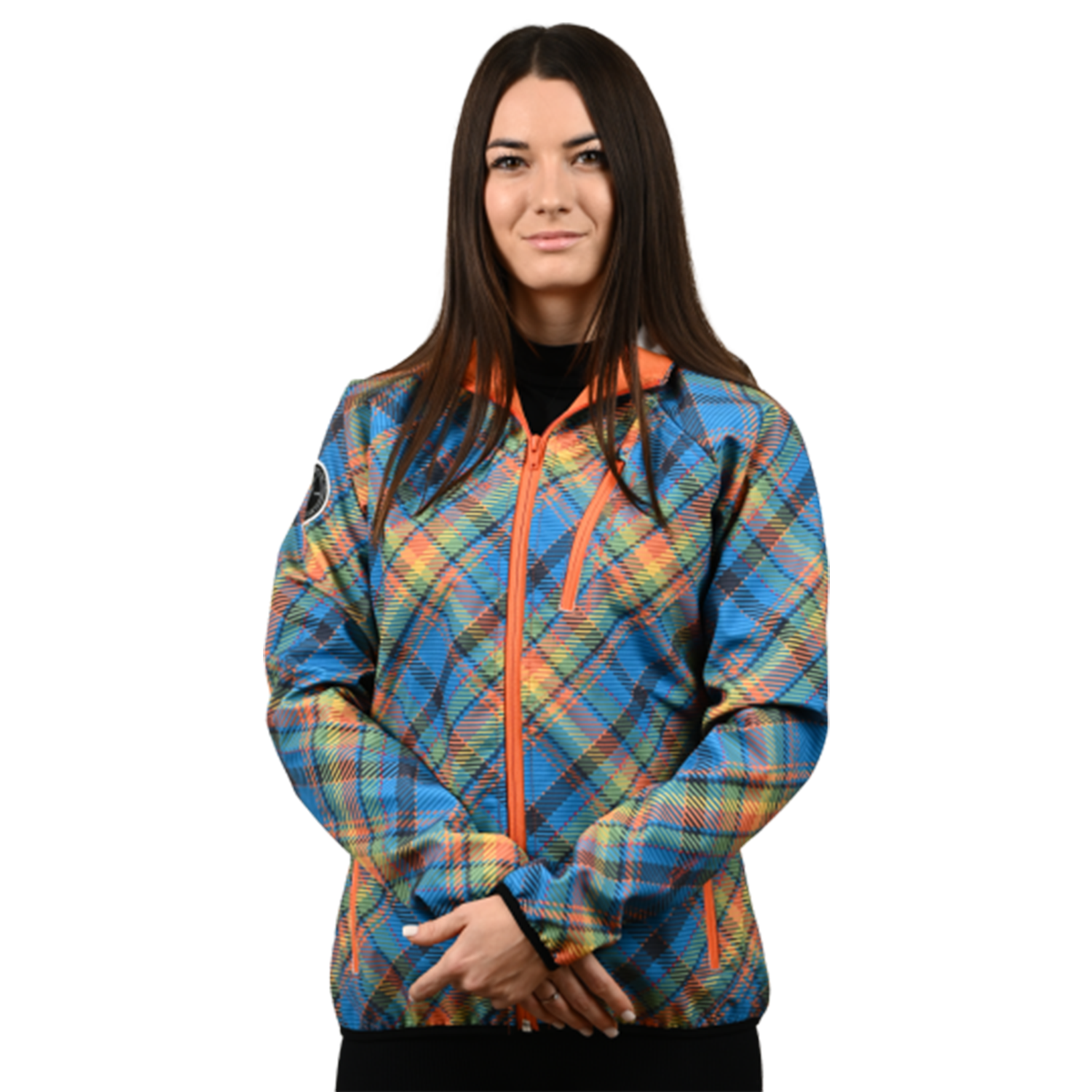Female Softshell Jacket Blue/Orange [Hood]