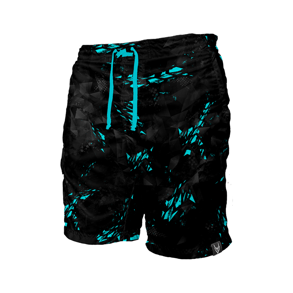Intrudair Cargo Shorts (Black/Aqua Shard) [SIZE L]