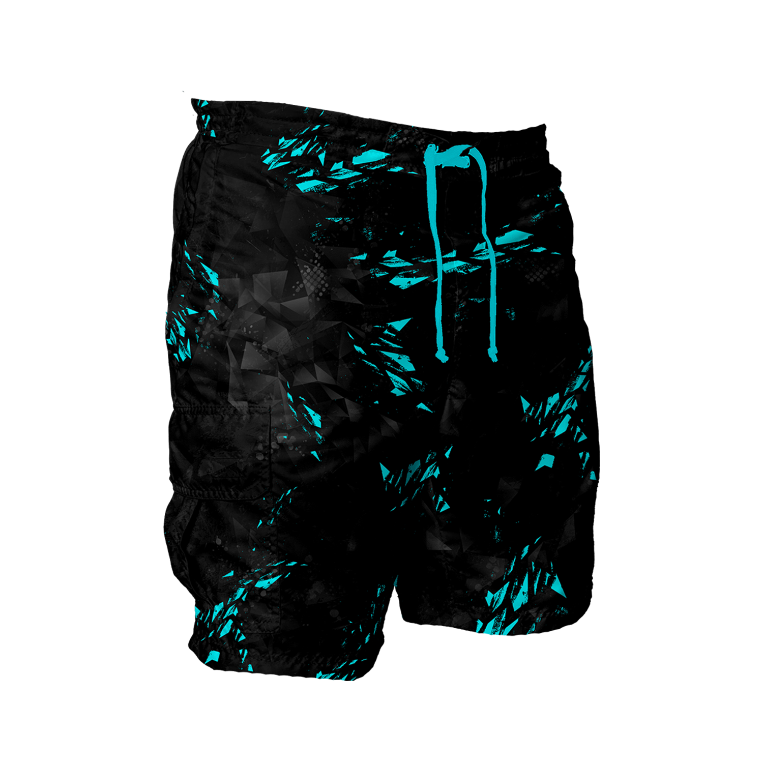 Intrudair Cargo Shorts (Black/Aqua Shard) [SIZE L]
