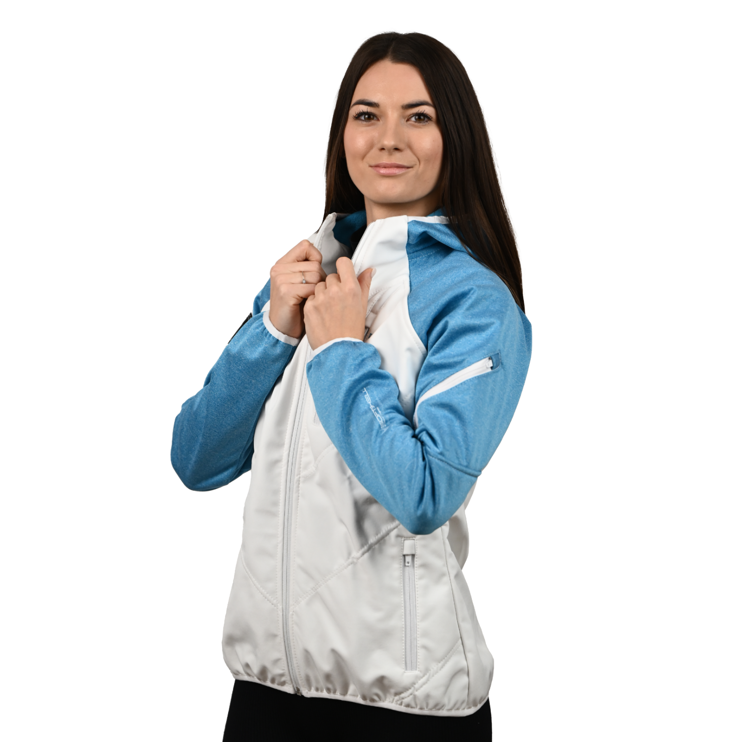 Female Softshell Jacket White/Blue [Hood]