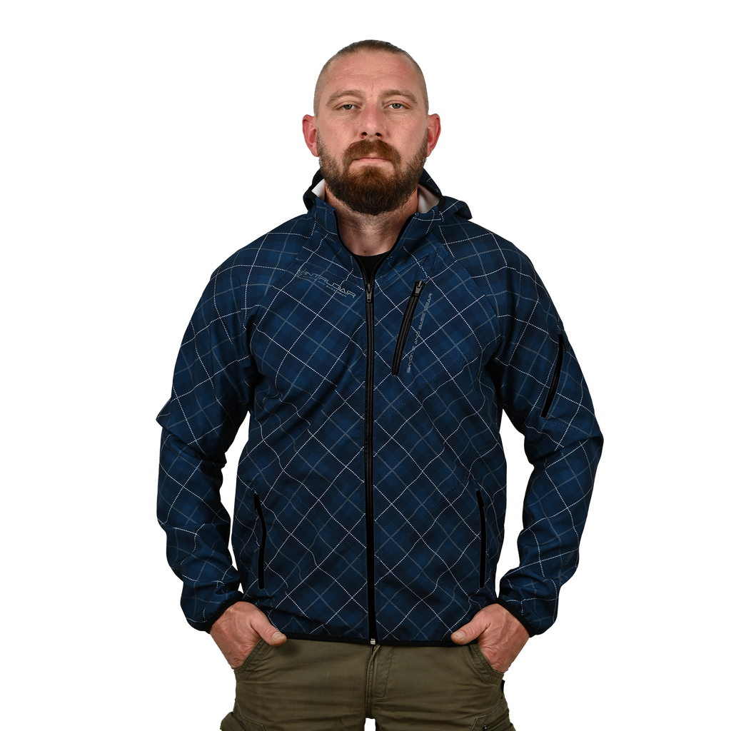 Blue Printed Softshell Jacket [Hood]