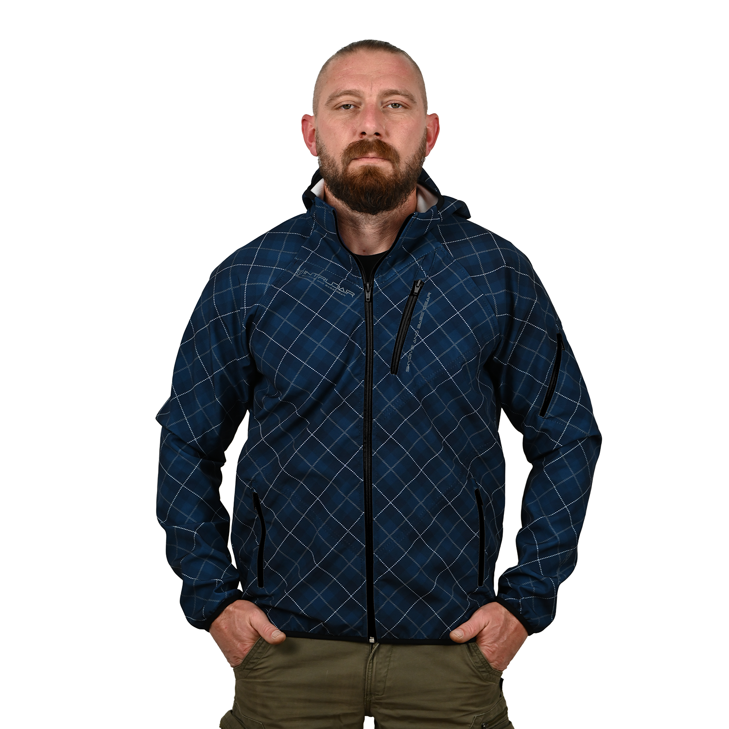 Blue Printed Softshell Jacket [Hood]