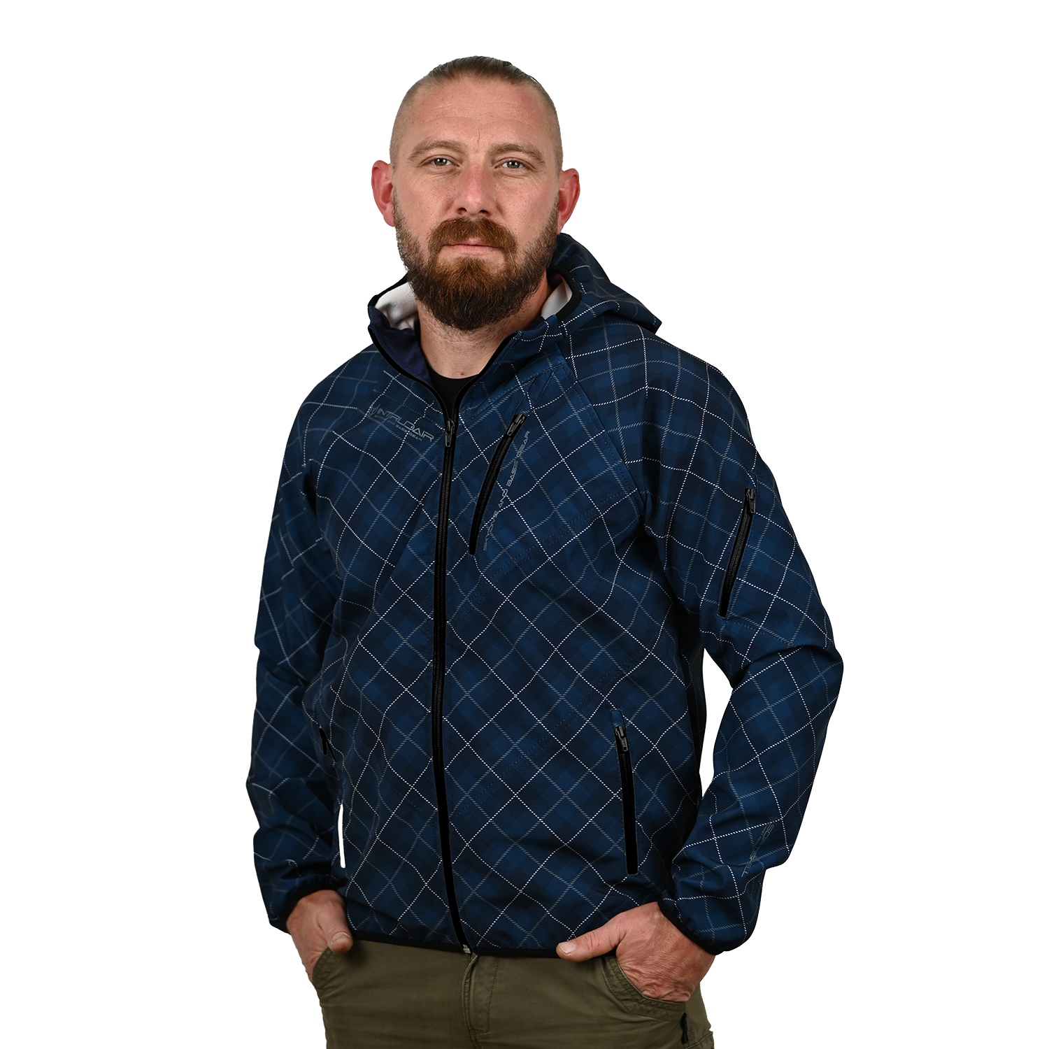 Blue Printed Softshell Jacket [Hood]