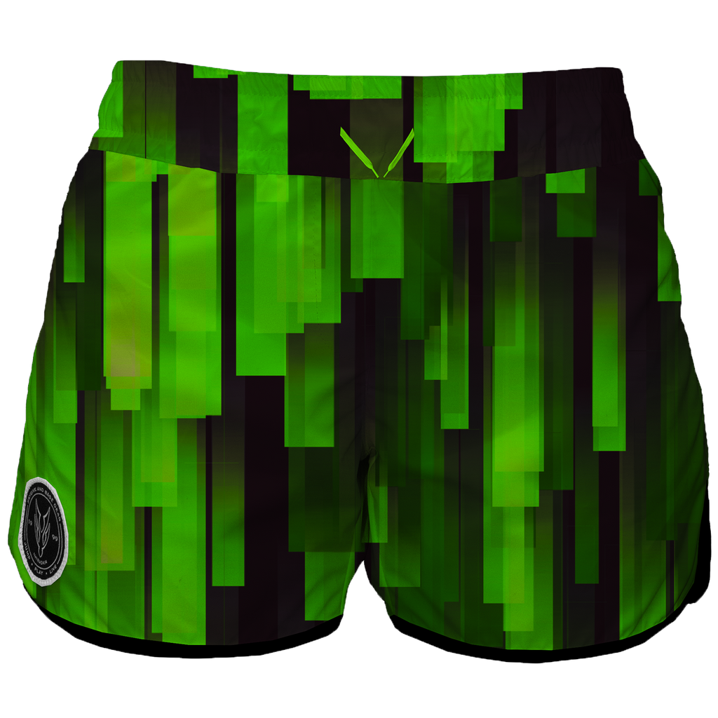 Intrudair Female Board Shorts (Green Glitch)