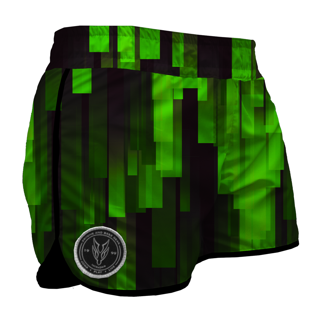 Intrudair Female Board Shorts (Green Glitch)