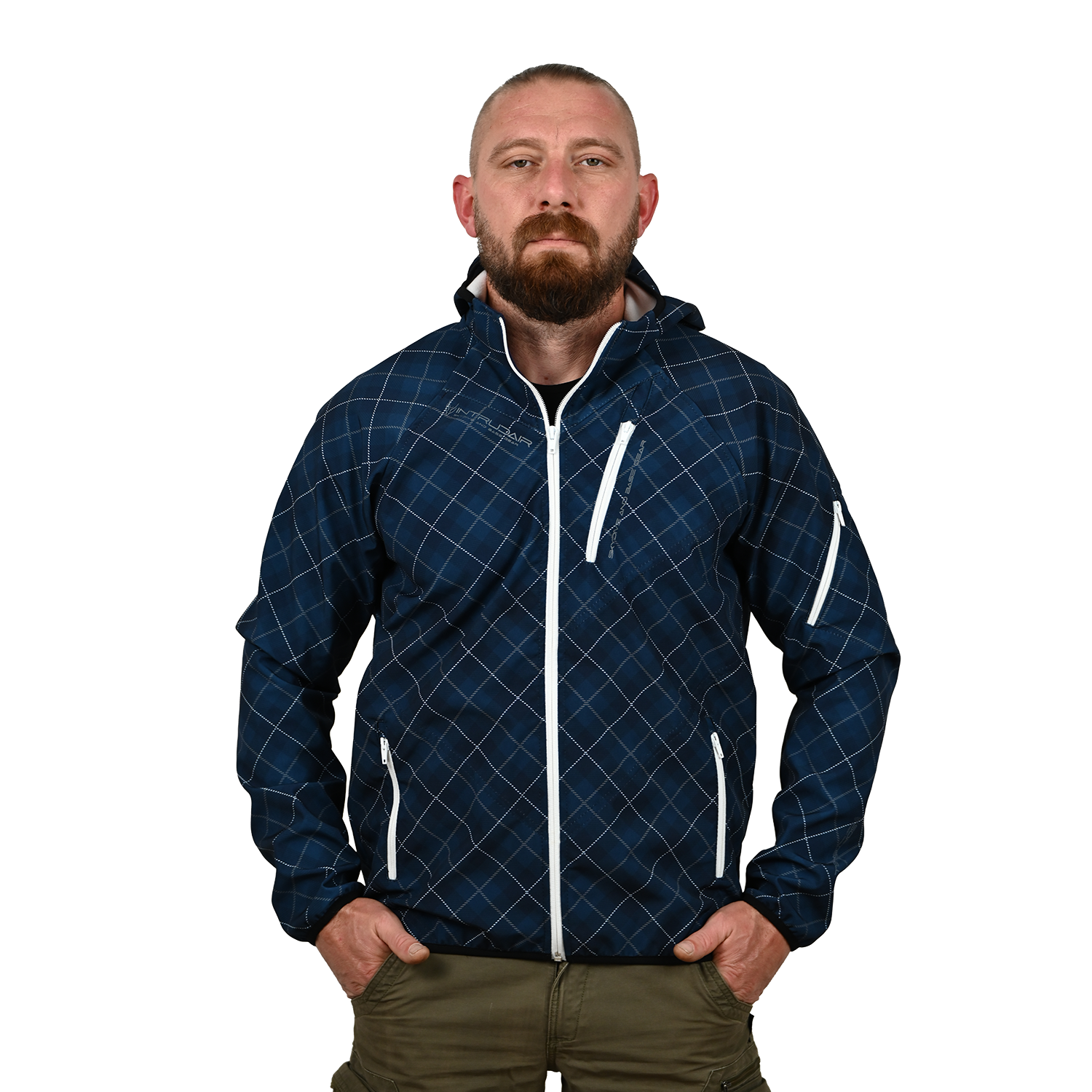 Blue/White Printed Softshell Jacket [Hood]