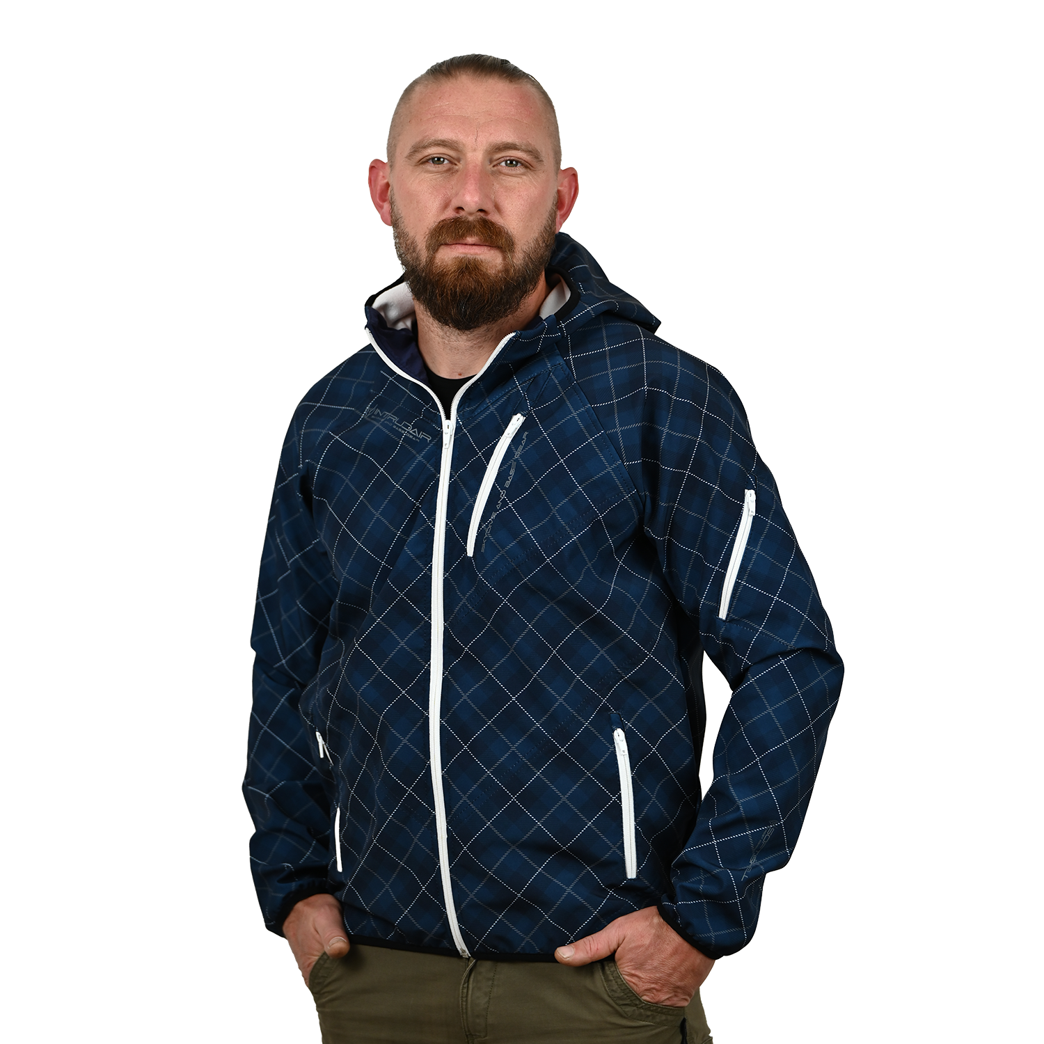 Blue/White Printed Softshell Jacket [Hood]