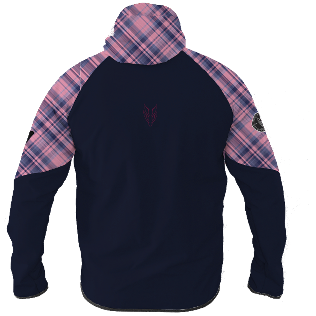 Intrudair® Female Softshell Jacket Tartan Pink/Dark Blue [Hood]