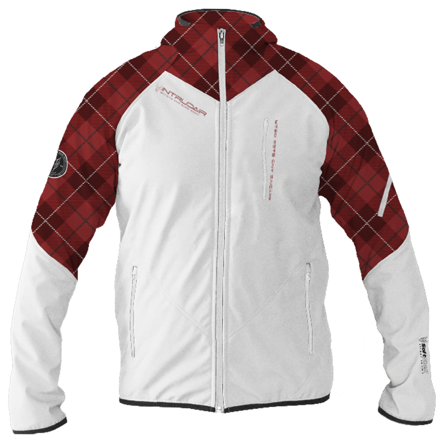 Intrudair® Female Softshell Jacket Tartan Wine Red [Hood]