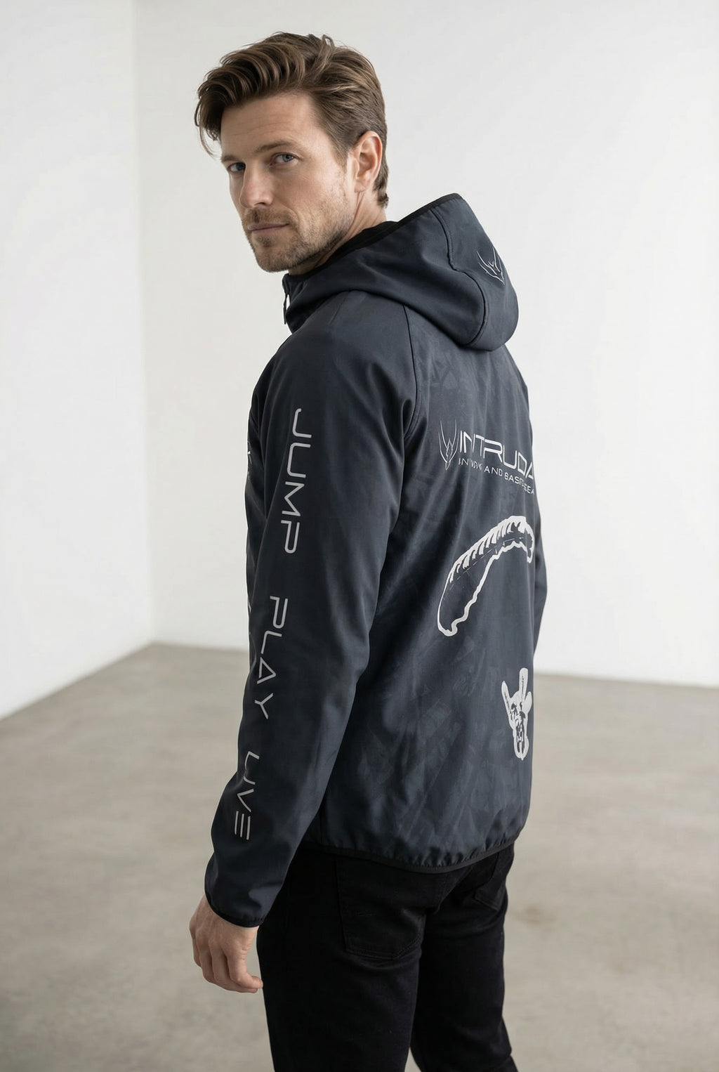 Printed Softshell Jacket Black [Hood]