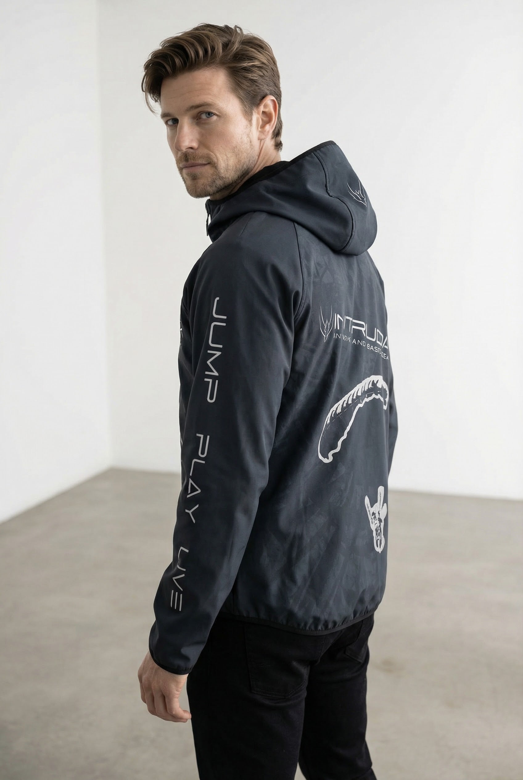 Printed Softshell Jacket Black [Hood]