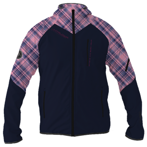 Intrudair® Female Softshell Jacket Tartan Pink/Dark Blue [Hood]